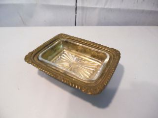 Antique Brass Ashtray With Glass Insert