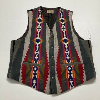 Vintage Pendleton Western Wear Mens Vest 46 Usa Wool Aztec Mulitcolor
