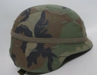 Vintage Pasgt Helmet Made With Kevlar Dla 100 - 85 - C Size Medium Woodland Camo