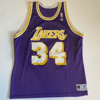Vintage 90s Champion Nba Los Angeles Lakers Shaquille O’neal Jersey Sz 48 Xl