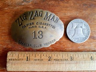 Vintage Zig Zag Man Paper Cigarettes Charter Club Member Pinback Brass Badge Pot