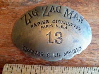 Vintage ZIG ZAG MAN Paper Cigarettes Charter Club Member Pinback Brass Badge Pot 3