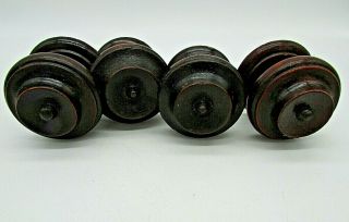 4 Antique Mahogany Wooden Knobs,  With Wood Back Screws In.