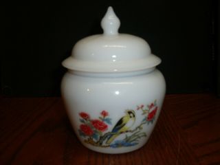 Vintage Avon White Milk Glass Jar With Lid - Yellow Bird W/ Regence Candle