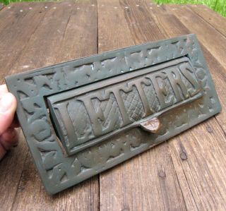 Large Old Ornate Heavy Solid Brass Letter Box Plate Door Mail Slot