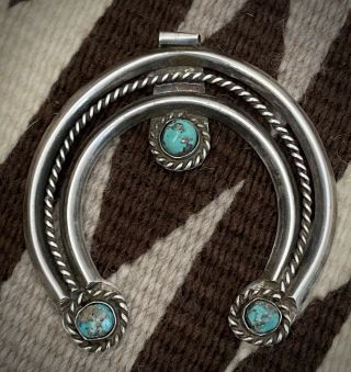 Vintage Navajo Sterling Silver Naja With Pilot Mountain Turquoise