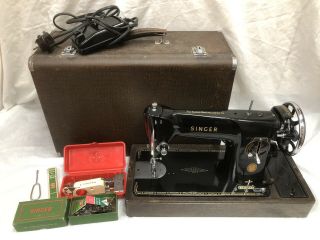 Vintage Singer 201k Electric Sewing Machine With Case,  Accessories
