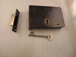 Antique Brass And Steel Rim Door Lock With Key And Keep 46
