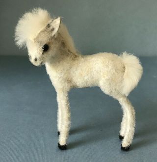 Vtg 1960s Kunstlerschutz West German Flocked White Pony Horse Foal Miniature