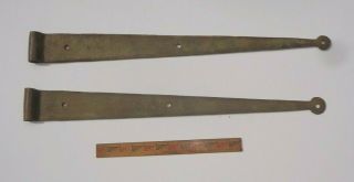 Antique Gate Strap Hinges,  Hand Forged Iron.  25 " Long Tapered.  Rounded End.
