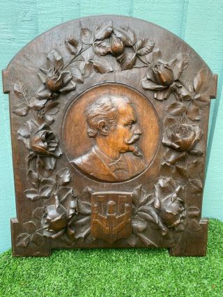 19thc Wooden Walnut Panel With Portrait Male Head Carving & Other C1880s