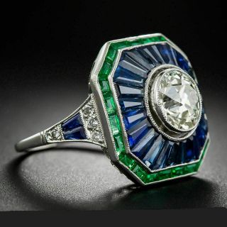Vintage Art Deco Target Halo Engagement Ring 1.  89 Ct Diamond 14k White Gold Over