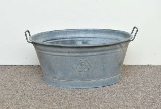 Old Galvanised Washing Bowl Bath Tub - 57 Cm