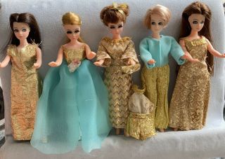 Topper Dawn Dolls In Turquoise & Gold Dresses /gowns Of Pippa Interest