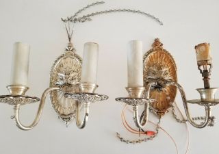 Vintage Antique Electric Candle Sconce Pair Wall Light Retro Ornate French Style