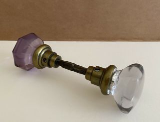 Crystal & Amethyst Purple Glass Doorknob Vintage 8 Point Brass Hardware