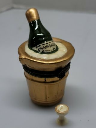 Champagne Bottle Chilling Porcelain Trinket Box Hinged Lid With Glass