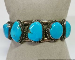 Vintage Vivid Blue Turquoise Silver Native American Cuff Bracelet