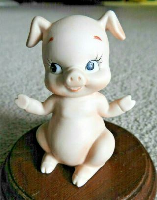 Vintage Lefton Pig Figurine With Arms Raised Approx.  3” Tall 02529 Porcelain