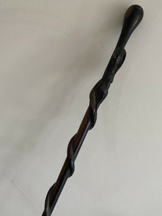 Wooden Vintage Walking Stick,  Carved Snake And Lizard Antique Gift Idea