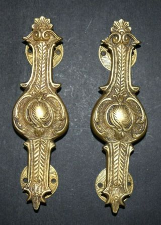 Brass Floral Door Pull Set 9  Inches Long Hand Carved Door Handle Pair Ek338