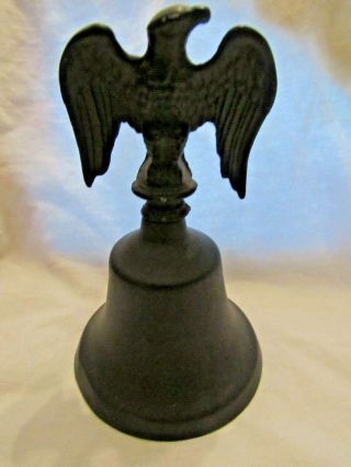 Vintage Hand Held Black Cast Iron Metal Bell Eagle