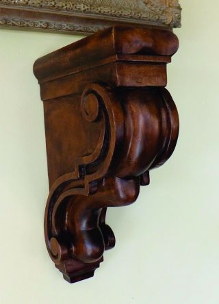 Vintage Hand Carved Walnut Wood Corbel Console Cantilever Brown Finish