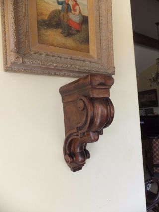 Vintage Hand Carved Walnut Wood Corbel Console Cantilever Brown Finish 3