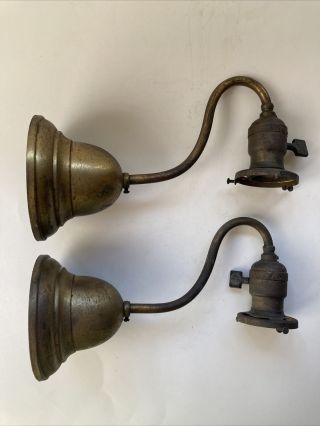 Set Vintage Brass Wall Light Fixture Sconces Turn Switch Antique Salvage