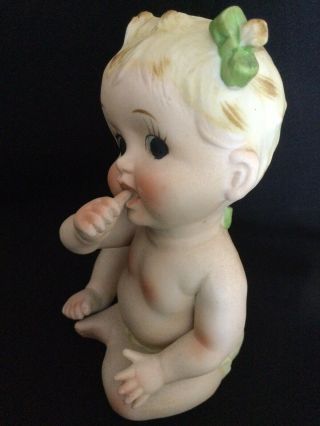 Vintage Bisque Baby Girl 5” Thumb In Mouth Piano Baby Kenmar,  Japan.