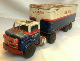 Vintage Marx Pressed Steel Us Mail Tractor Trailer Semi 1950’s,  25 Inches