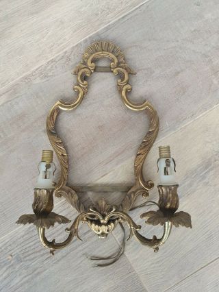 Vintage French Rococo Style Mirror & Double Light Wall Sconce (broken Miror)