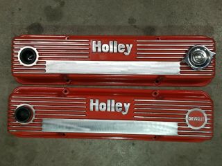 Holley Cast Aluminum Finned Valve Covers Vintage 140r - 50b Chevy Sbc 1960 - 86 V8