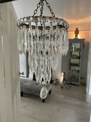 A Lovely Small Antique Waterfall Icicle Crystal Chandelier