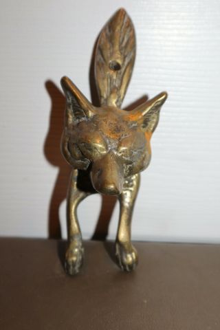 Vintage Cast Iron Bronze Antique Victorian Style Fox Head W/ Tail Door Knocker