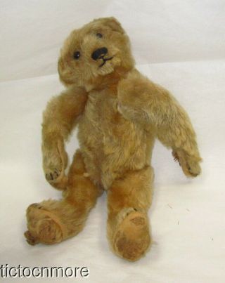 Vintage German Mohair Jointed Teddy Bear Glass Eye Stuffed Animal Toy 10 "