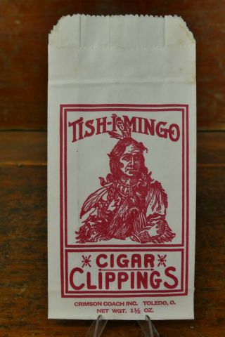 Vintage Tish - I - Mingo Smoking Tobacco Indian Advertising Cigar Clippings Bag
