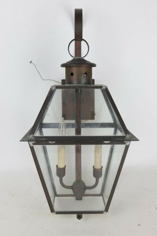 Vintage Large Lantern Style Soldered Copper Outdoor Electric Wall Light 22 " Tall