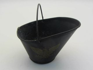 Vintage Mini Black Metal Coal Bucket / Ash Tray Eagle Emblem