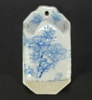 Antique Blue & White Porcelain / Bisque Hanging Match Holder - 1900s