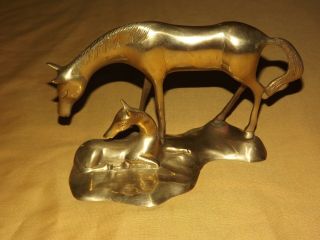 Vintage 5 1/2 " High Brass Metal Horse & Foal