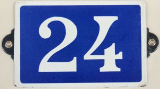 Old Blue French House Number 24 Door Gate Plate Plaque Enamel Metal Sign Steel
