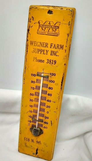 Vintage Salina Kansas Minneapolis Moline Advertising Thermometer Wegner Supply