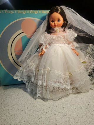 Vintage Italian Furga Alta Brunette Bride Signed Doll 17 " Tall.  Simona Org Box