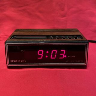 Vtg Spartus Clock Digital Alarm Faux Wood Grain Electric Battery 1108