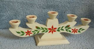 Vintage Hand Painted White Wooden Swedish Candelabra Candle Holders Scandinavian