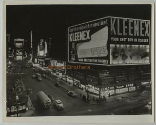 Vintage 1950 Ny @ Night Times Square Kleenex Chevrolet Camel Little Lulu Photo