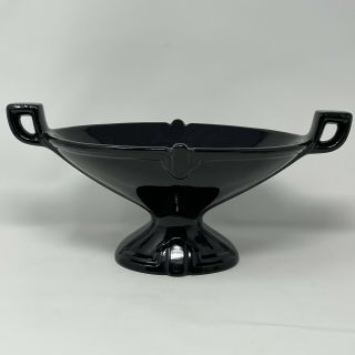 Vintage Fitz And Floyd Art Deco Black Ceramic Compote Planter Rare