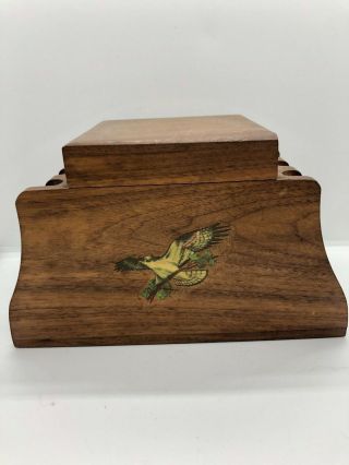 Vintage Walnut Wood 6 Pipe Holder With A Tobacco Box,  Aztec Humidor
