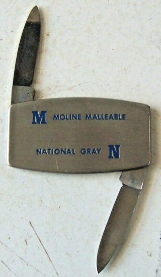 Vintage Zippo Pocket Knife Nail File Advertising Moline Malleable National Gray